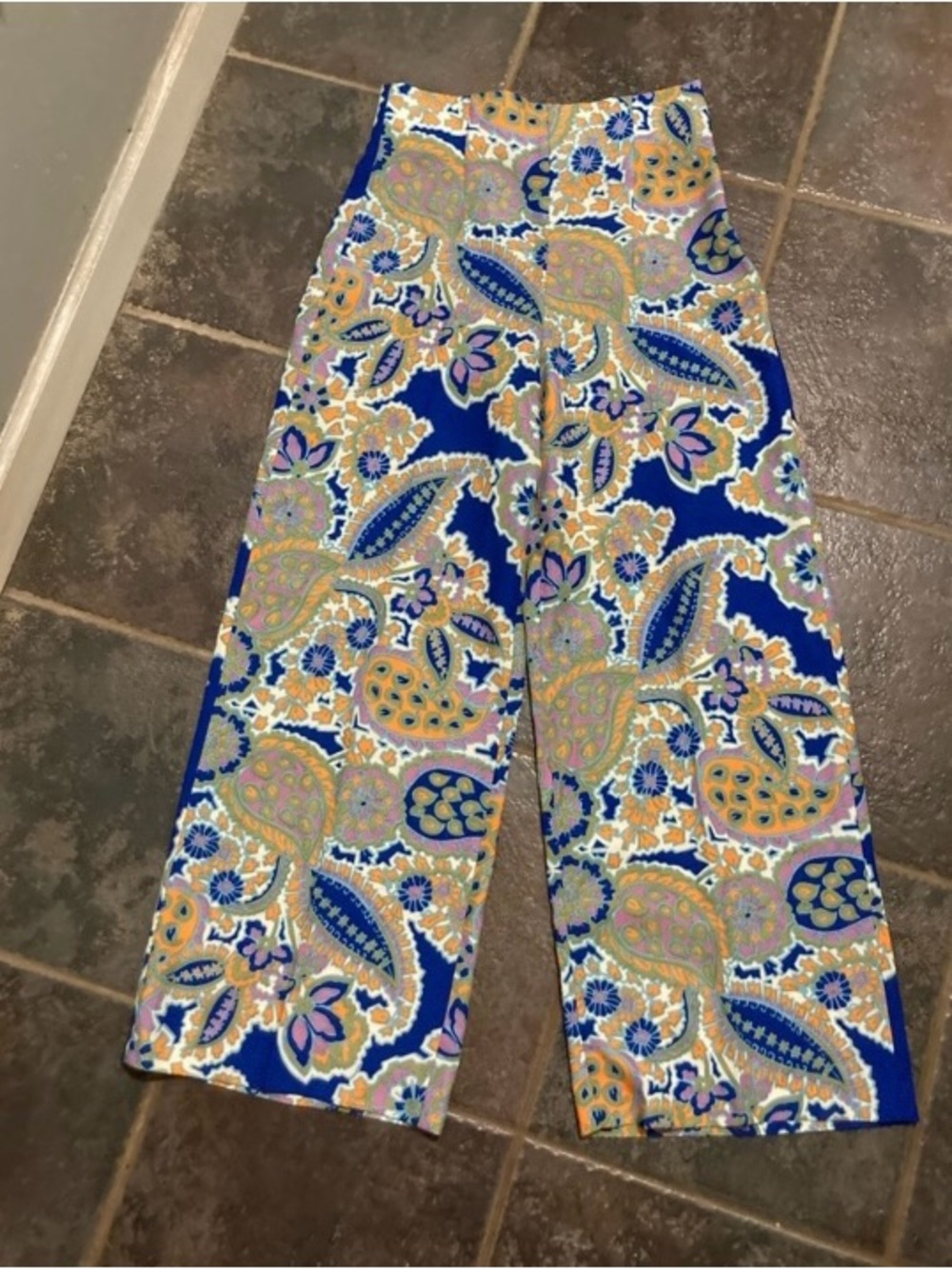 Zara Blue Paisley Floral Boho Palazzo Trousers Size XS New With Tags